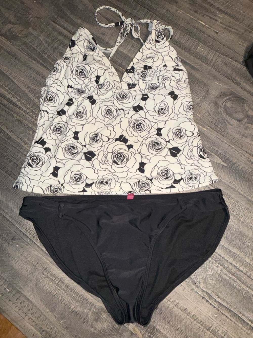 Women’s Black & White Floral Tankini Set - black OP bikini bottom, top Anne Cole